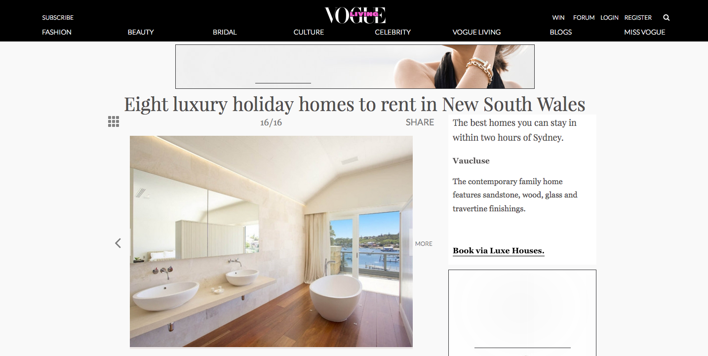 Vogue living’s top Luxury holiday homes to rent in New South Wales Gordon’s Bay, Windsor Castle, Vaucluse