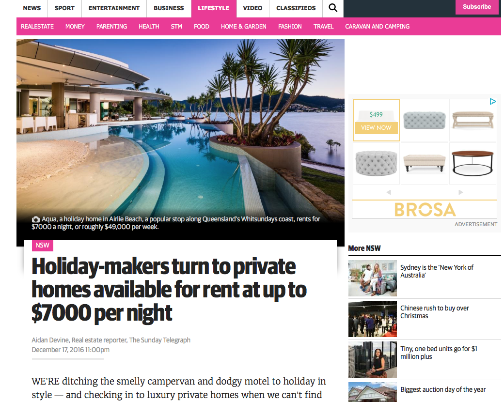 Holiday-makers turn to private homes available for up to $7,000 per night